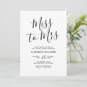 Miss To Mrs Simple Minimalistisch Brautparty Party Einladung (Stehend Vorderseite)