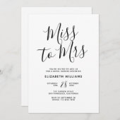 Miss To Mrs Simple Minimalistisch Brautparty Party Einladung (Vorne/Hinten)