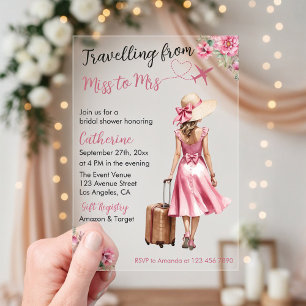 Miss To Mrs Travel Rosa Bogen Kleid Brautparty Acryleinladungen