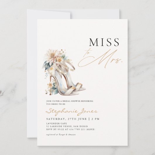 Miss To Mrs Wedding Heelses Brautparty Einladung (Vorderseite)