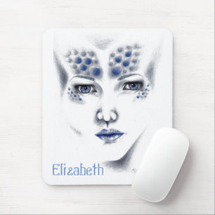 Miss Universe Beautiful Blue Gray Alien Lady Art Mousepad