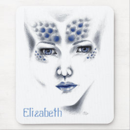 Miss Universe Beautiful Blue Gray Alien Lady Art Mousepad