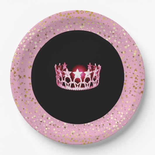 Miss USA Crown Paper Tellers-Golden Stars PInk Pappteller (Vorderseite)