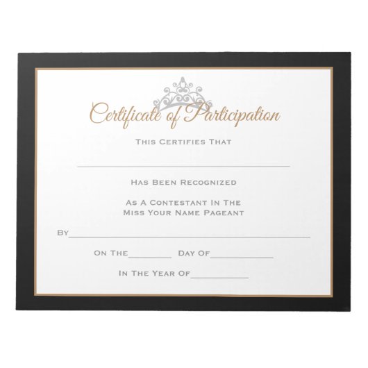 Miss USA Style Pageant Certificates-particptt Notizblock (Vorderseite)