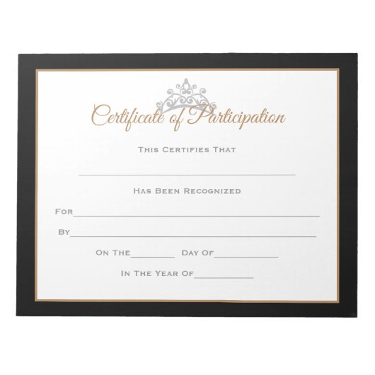 Miss USA Style Pageant Certificates-particptt Notizblock (Vorderseite)