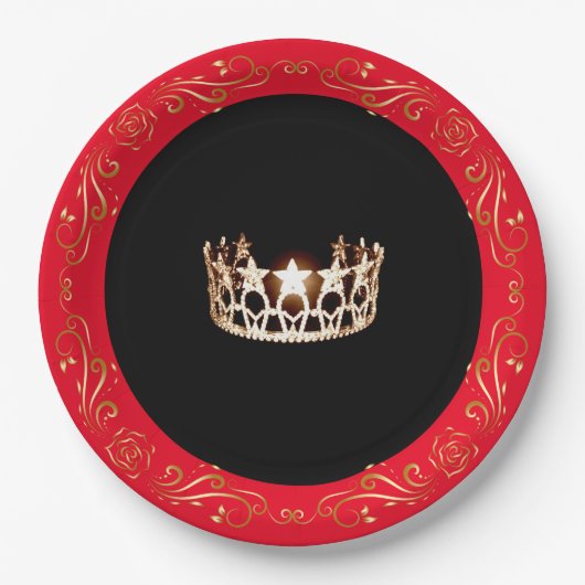 Miss USA Style Red Gold Crown 9" Paper Teller (Vorderseite)