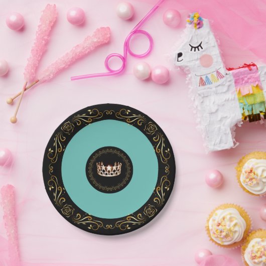 Miss USA Turquoise Gold Crown 7" Teller (Party)