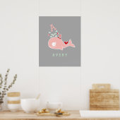 Miss Whale Red Bow Monogram Girl Kinderzimmer Wall Poster (Küche)