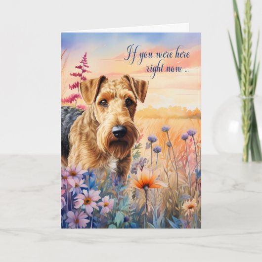Miss You Airedale Terrier Hund Wildblume Meadow Karte (Vorderseite)