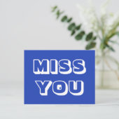 Miss You, blau, modern fett Postkarte (Stehend Vorderseite)