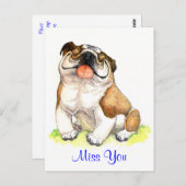 Miss You Bulldog Welpe Hund Gruß Postkarte (Vorne/Hinten)