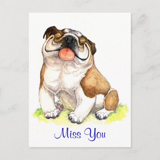 Miss You Bulldog Welpe Hund Gruß Postkarte (Vorderseite)