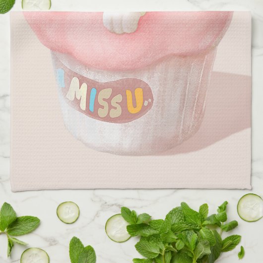 Miss You Cupcake Illustration Geschirrtuch (Gefaltet)