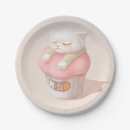 Miss You Cupcake Illustration Pappteller (Vorderseite)