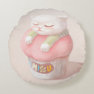 Miss You Cupcake Illustration Rundes Kissen