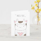 Miss You Cute Cow Love Greeting Card Karte (Gelbe Blume)