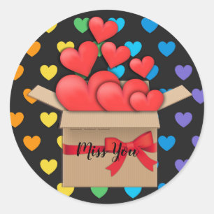 Miss You, farbiges Herzdesign Runder Aufkleber