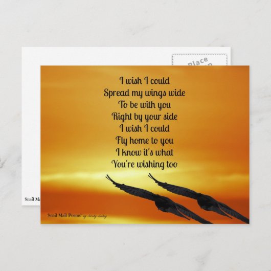 Miss You Gedicht: Fliegen Sie Zuhause zu Ihnen Postkarte (Vorne/Hinten)