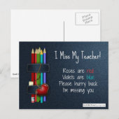 Miss You Gedicht for Teacher from Student Postkarte (Vorne/Hinten)