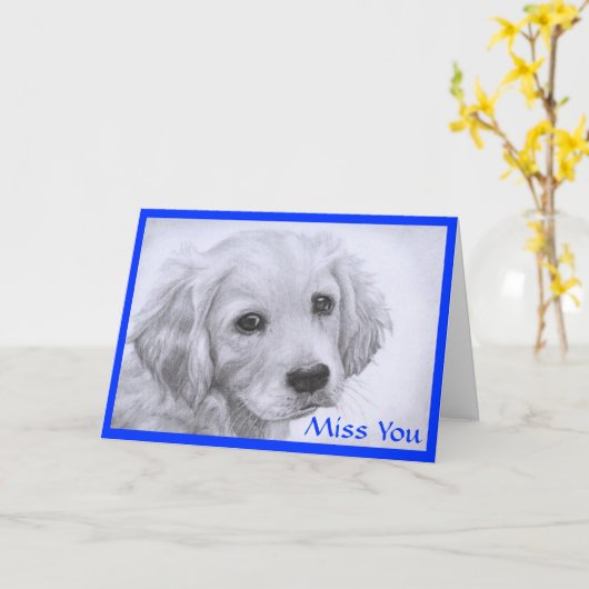 Miss You Golden Retriever Puppy Zeichn Card Karte (Gelbe Blume)