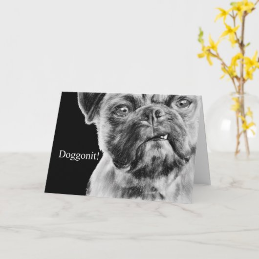 Miss You Grumpy Smug Mops Dog Karte (Gelbe Blume)