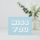 Miss You, hellblau, modern fett Postkarte (Stehend Vorderseite)