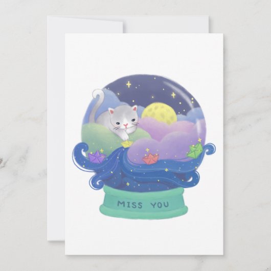 Miss You: Katzen- und Papierboote Einladung (Vorderseite)
