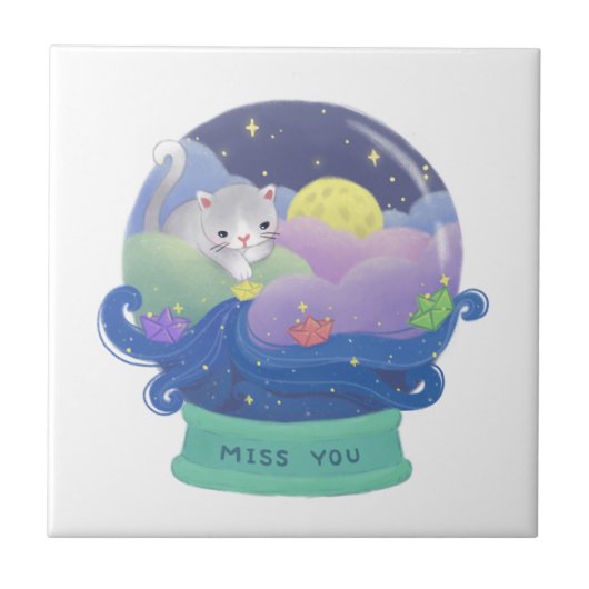 Miss You: Katzen- und Papierboote Fliese (Vorderseite)