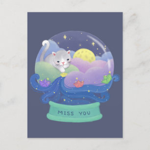Miss You: Katzen- und Papierboote Postkarte
