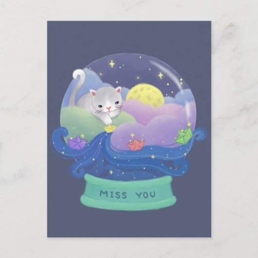 Miss You: Katzen- und Papierboote Postkarte (Vorderseite)