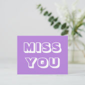 Miss You, Lavendel weiß, modern kühl Postkarte (Stehend Vorderseite)
