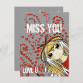 Miss You-Liebe U Valentine Feiertagspostkarte (Vorne/Hinten)