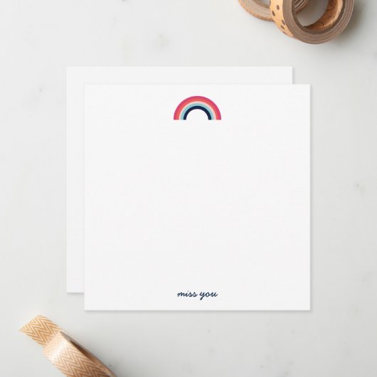 Miss You Modern Rainbow in Blue Mitteilungskarte (Vorderseite/Rückseite Beispiel)