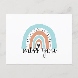 Miss You Rainbow Heart Blue Peach Postkarte