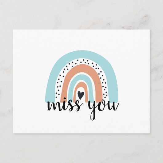 Miss You Rainbow Heart Blue Peach Postkarte (Vorderseite)