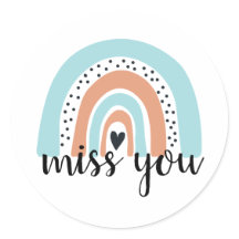 Miss You Rainbow Heart Blue Peach