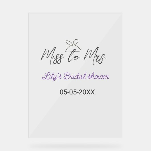 Miss zu Brautparty Name Datum Jahr vor Acrylschild (Vorderseite)