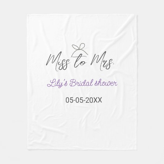 Miss zu Brautparty Name Datum Jahr vor Fleecedecke (Vorderseite)