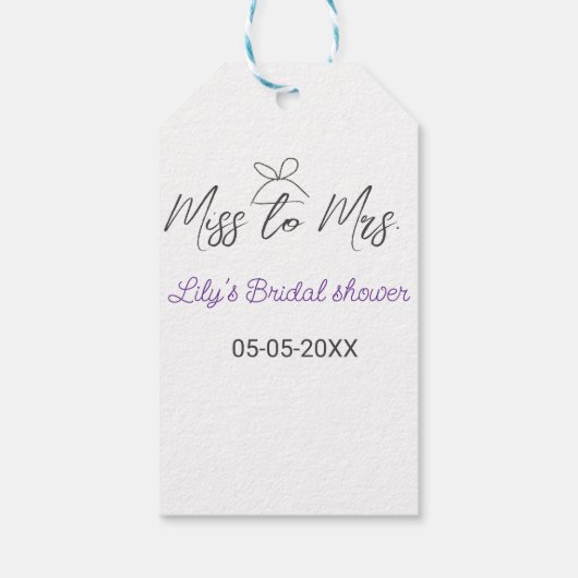 Miss zu Brautparty Name Datum Jahr vor Geschenkanhänger (Rückseite)