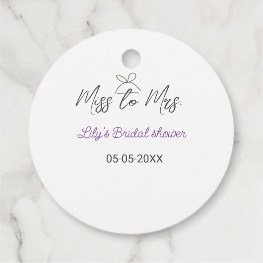 Miss zu Brautparty Name Datum Jahr vor Geschenkanhänger (Rückseite)