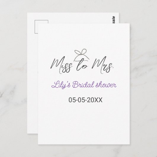 Miss zu Brautparty Name Datum Jahr vor Postkarte (Vorne/Hinten)