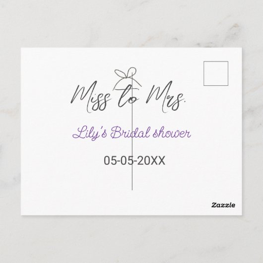 Miss zu Brautparty Name Datum Jahr vor Postkarte (Rückseite)