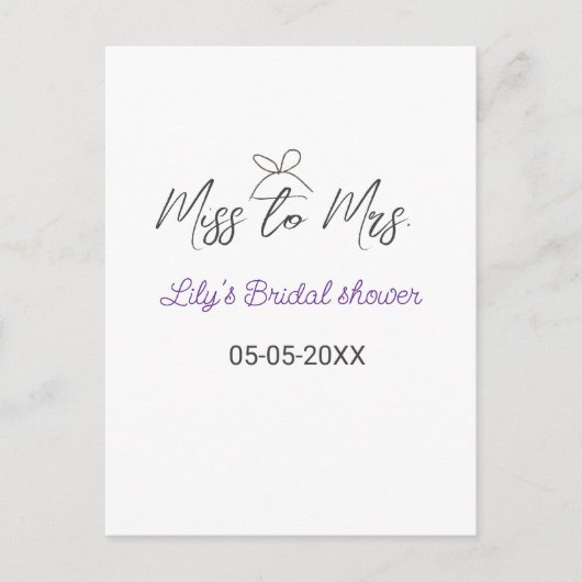 Miss zu Brautparty Name Datum Jahr vor Postkarte (Vorderseite)