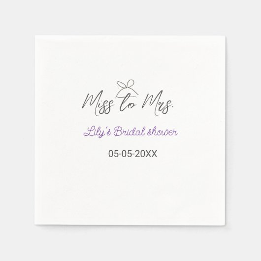 Miss zu Brautparty Name Datum Jahr vor Serviette (Vorderseite)