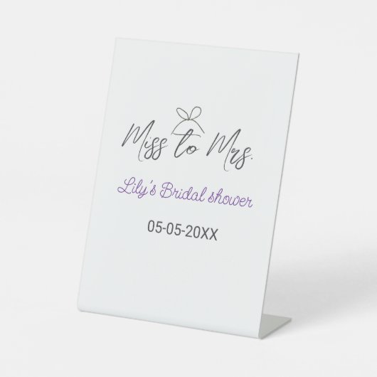 Miss zu Brautparty Name Datum Jahr vor Sockelschild (Vorderseite)