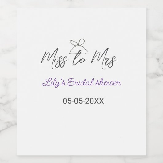 Miss zu Brautparty Name Datum Jahr vor Weinetikett (Einzelnes Label)