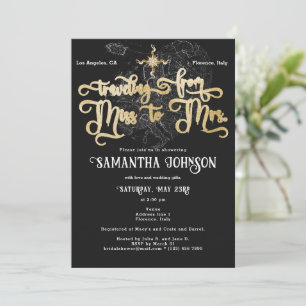 Miss zu Mrs. Black Kristal Reiseplan Brautparty Einladung