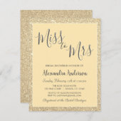 Miss zu Mrs. Gold Glitzer Brautparty Einladung (Vorne/Hinten)