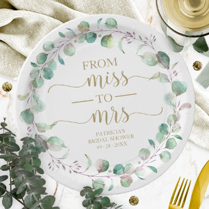 Miss zu Mrs Greenery Eucalyptus Brautparty Pappteller