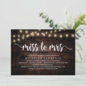 Miss zu Mrs., Rustic Brautparty Celebration Einladung (Stehend Vorderseite)